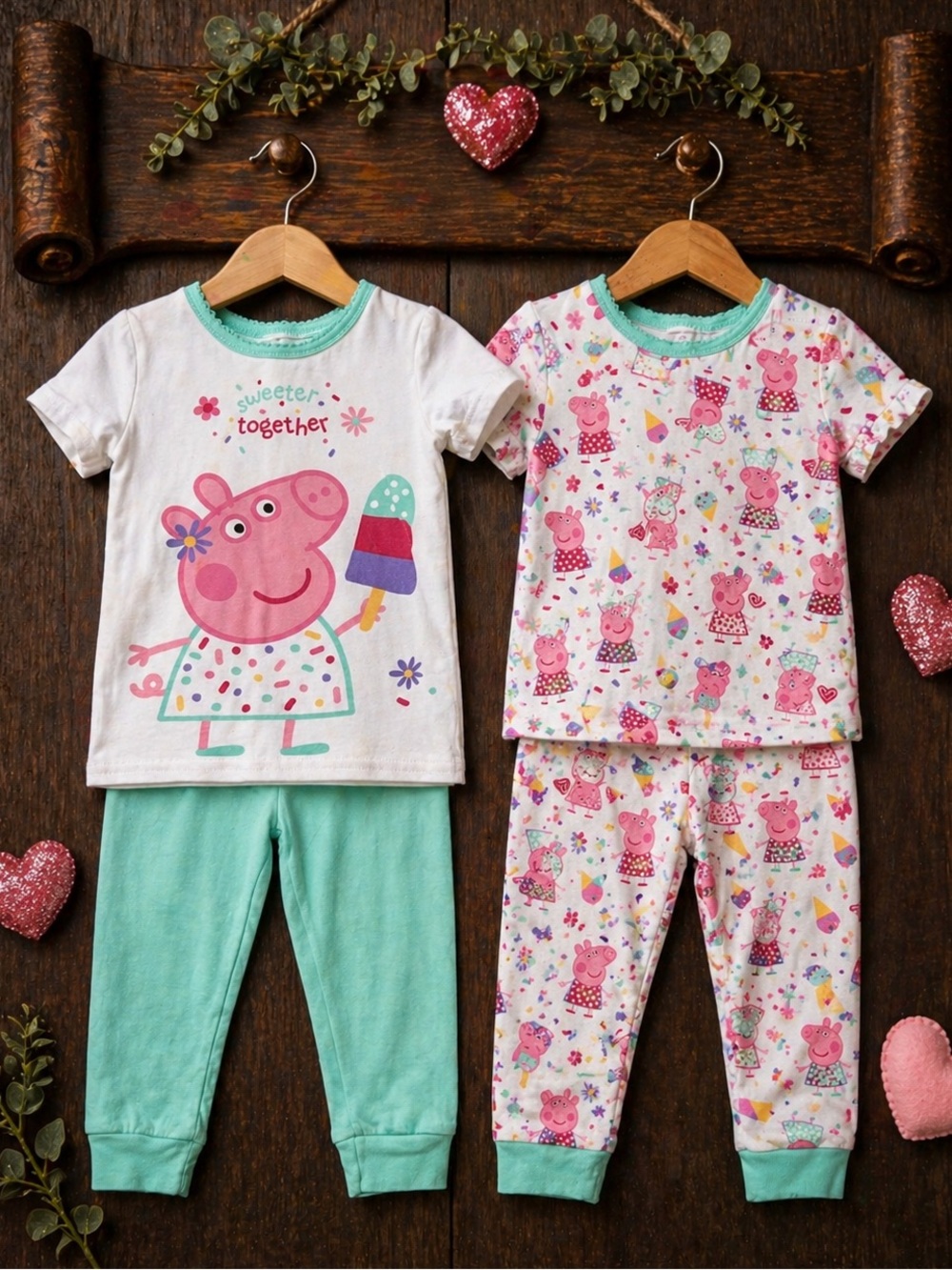Toddler Girl Peppa Pig Outfit Bundle 2T Matching Set Pajamas Mint Green summer